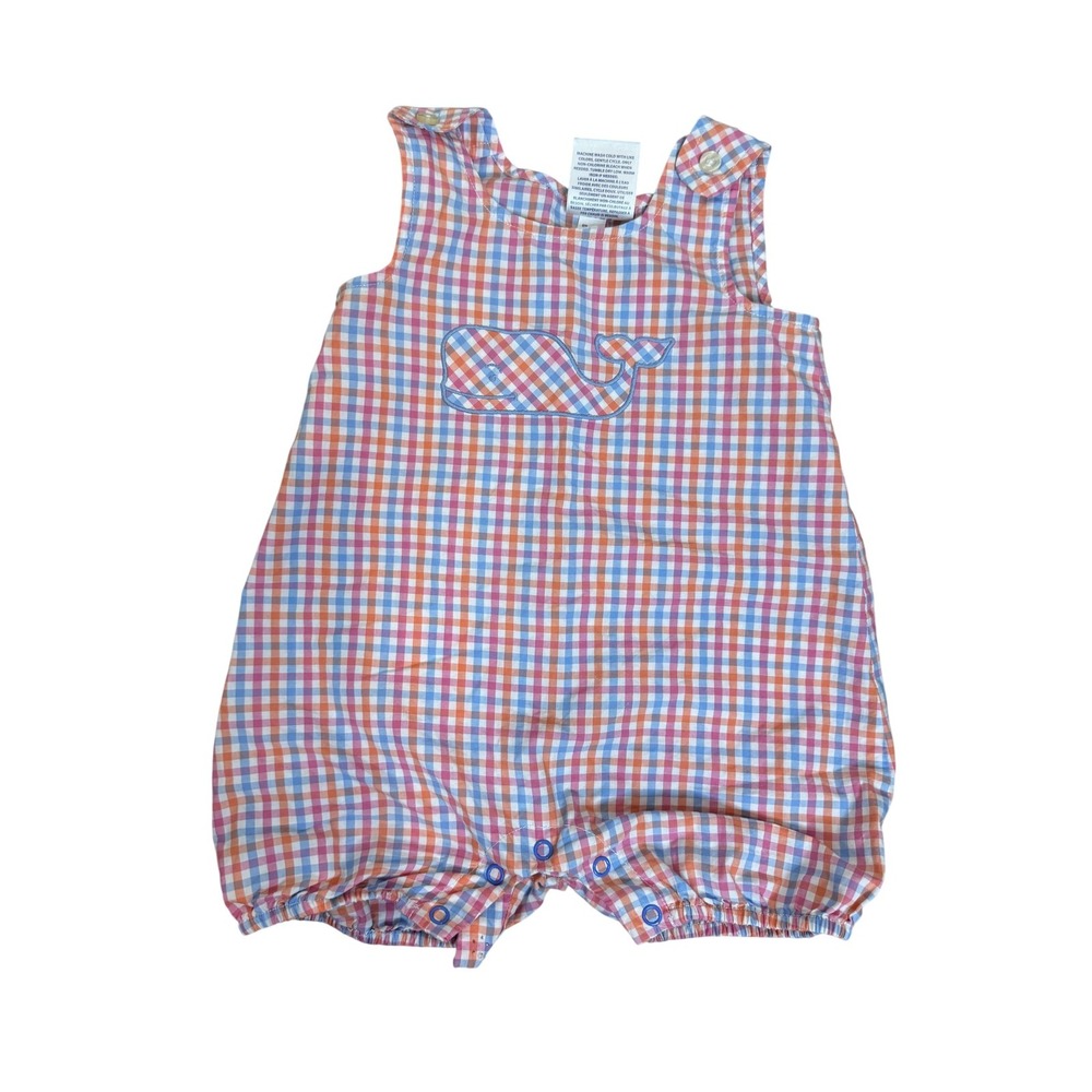 Vineyard‎ Vines Romper Boys 6-12M Multicolor Plaid Whale Embroidery Snaps Summer